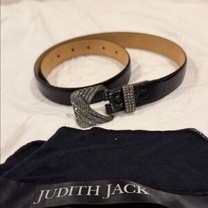 Judith Jack Black Leather Belt with Silver Buckle
